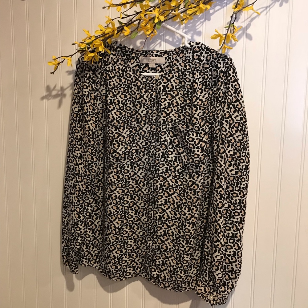 Loft Leopard Print Button Up Blouse